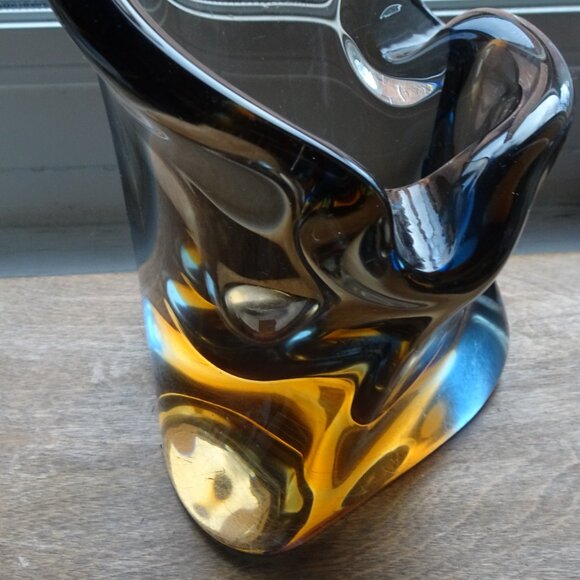 Vintage Harrachov 1950s Czech Glass Ashtray Vase Dish Sculpture - Picture 9 of 9